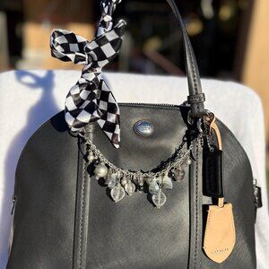 Coach Peyton Cora Domed Satchel in Black Saffiano Leather with Scarf AND Chain